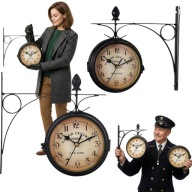 ZEGAR ŚCIENNY DWUSTRONNY DWORZEC RETRO METALOWY CZARNY VINTAGE