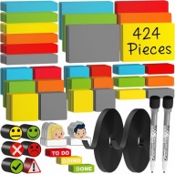 424x MAGNETYCZNE PASKI KARTECZKI NA LODÓWKĘ DO ZAPISYWANIA TABLICĘ ZESTAW