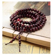 Mala buddyjski różaniec brązowy z czerwonymi wstawkami