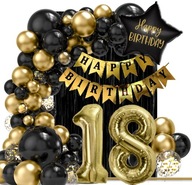 DEKORACJE NA 18-TKĘ – BALONY HAPPY 18 CZARNO-ZŁOTE ZESTAW URODZINOWY