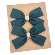 Spinki do włosów dla dziewczynki kokardki butelkowa zieleń i złoto