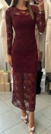 Sukienka długa maxi koronka bordowa wino uni