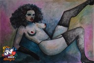 Akt kobieta Burleska Unikat akwarela A4