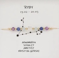 Bransoletka Znak Zodiaku RYBY Akwamaryn, Sodalit, Ametyst