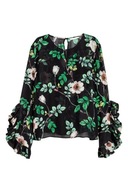 H & M kwiaty rękawy bluzka falbanki falbany paski prążki elegancka kwiatki
