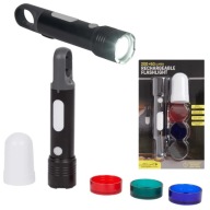 Latarka LED 200+60lm akumulator USB turystyczna COB nakładki sygnalizacyjne