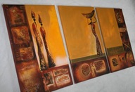 ELEGANCKI OBRAZ TRYPTYK NA PŁÓTNIE MOTYW AFRYKAŃSKI BOHO UNIKAT 3 OBRAZY