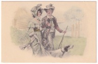Pies psy para Polowanie ok.1910r. Ręcznie Kolorowana