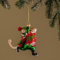 Bombka szklana dla dziecka myszka w dzierganym szaliczku zielona