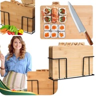 DESKI DO KROJENIA DREWNIANE ZESTAW DESEK 4SZT + METALOWY STOJAK