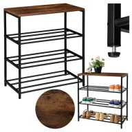 Szafka/regał na buty/obuwie metalowa/drewniana 4-poziomowa czarna/dąb