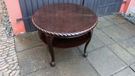 PIĘKNY OKRĄGŁY NEORENESANSOWY STOLIK KAWOWY LWIE ŁAPY DĄB ANTYK