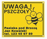 Tabliczka 3D UWAGA PSZCZOŁY Personalizacja Custom Twoje Dane żółta