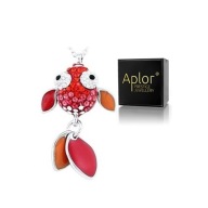 Srebrna Rybka Naszyjnik Colorstay Pudełko Czerwona Łańcuszek