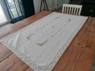 LNIANY RĘCZNIE HAFTOWANY OBRUS BRATKI MALWY MOTYLE KONWALIE 81x138 nr.38