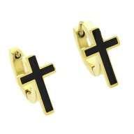 55848 Kolczyki złota stal chirurgiczna czarne krzyżyki na kółku