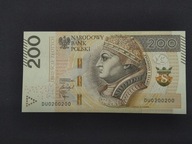 200 złotych ciekawy numer DU0200200 idealny stan (B2)