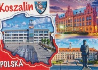 KOSZALIN - RYNEK - URZĄD - FONTANNA - POCZTA- URZĄD WOJEWÓDZKI- HERB- MAPKA