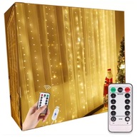 KURTYNA ŚWIETLNA 300LED LAMPKI CHOINKOWE GIRLANDA + PILOT BIAŁY CIEPŁY 8m2