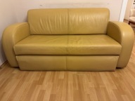 Sofa skórzana rozkładana z funkcją spania skóra naturalna odcień żółty