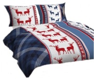 pościel z flaneli 160x200 + 2x70x80 zamek F 139-1 Renifer niebieski