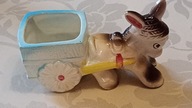 CERAMICZNY OSIOŁEK Z WÓZKIEM, Vintage - WAZONIK, POJEMNIK, ŚWIECZNIK