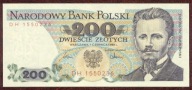 200 zł. 1986 r. ser. DH UNC b. rzadka seria - PIĘKNY !!!