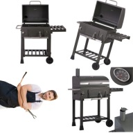 GRILL WĘGLOWY OGRODOWY KOMIN ŻELIWNY RUSZT 57 x 43cm + TERMOMETR DUŻY