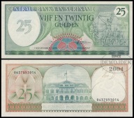 BNB - SURINAM 25 Guldenów 1985 nr 0437053014 # P127b # UNC