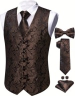 M L Kamizelka Krawat Muszka poszetka spinki Brązowa zestaw
