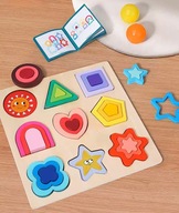PUZZLE DREWNIANE KSZTAŁTY DOPASOWYWANIE EDUKACYJNE FIGURY MONTESSORI