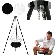 GRILL WĘGLOWY PALENISKO OGRODOWE WISZĄCE TRÓJNÓG DO OGRODU Z RUSZTEM