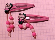 Dwie różowe spinki do włosów z kotkiem kotem 1986