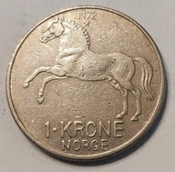 NORWEGIA - 1 KORONA 1972 - KOŃ
