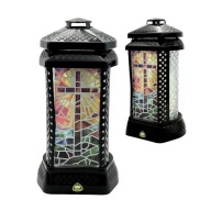 ZNICZ NA GRÓB CZARNA KAPLICZKA SZKLANY LAMPION KOLOROWY WITRAŻ + WKŁAD