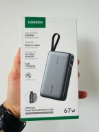 UGREEN PB550 Szybki Powerbank 20000mAh 67W USB+USB-C Wbudowany Kabel Szary