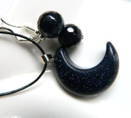 Magiczna noc Kairu - wisiorek księżyc i kolczyki, zestaw biżuterii