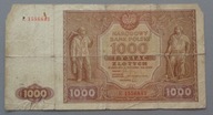 1000 złotych z 1946 roku seria R , z wczesnego PRL-u