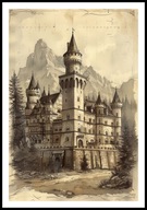 A2 PLAKAT RYSUNEK SZKIC VINTAGE RETRO STARY ZAMEK W GÓRACH