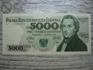 BANKNOT PRL 5000 ZŁOTYCH 1982 ROK F. CHOPIN UNC