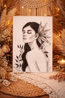 Rysunek tuszem piórkiem obraz na ścianę portret kobieta rękodzieło handmade