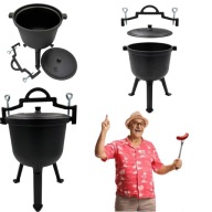 KOCIOŁEK ŻELIWNY GRILL NA OGNISKO MYŚLIWSKI STOJĄCY STOJAK TRÓJNÓG 8L