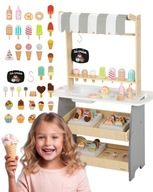 DREWNIANA LODZIARNIA NA KÓŁKACH - WÓZEK Z LODAMI LODY DESERY KUCHNIA