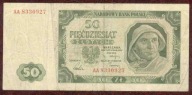 50 zł. 1948 r. ser. AA st. 3-/3 pierwsza dwuliterowa seria rocznika !!!