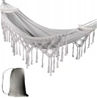 HAMAK OGRODOWY BOHO kolor szary z drążkiem DUŻY mocny 2 osobowy 310x150cm