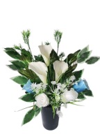 Bukiet Do Wazonu Cmentarz – Róże – Kalie Błękit - Biel