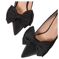 Czarne KOKARDY do butów KLIPSY do szpilek satynowe eleganckie OZDOBY obuwie