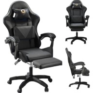 FOTEL GAMINGOWY OBROTOWY KRZESŁO BIUROWE MASAŻ PLECÓW ERGONOMICZNY CZARNY
