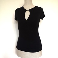 Amisu 38 bluzka czarny elastyczny top T-shirt z łezką PRZECENA (171)