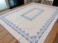 RUSTYKALNY BAWEŁNIAN RĘCZNIE HAFTOWANY KRZYŻYKIEM OBRUS CUDNY 115x155 nr.15